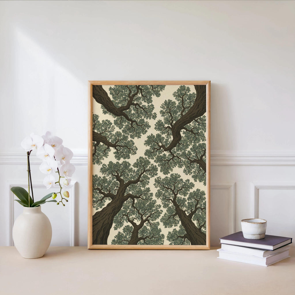 Forest Canopy Wall Art: Tree Treetop Illustration, Minimalist Nature Print, Earthy Green Botanical Decor, Woodland nature Japanese style
