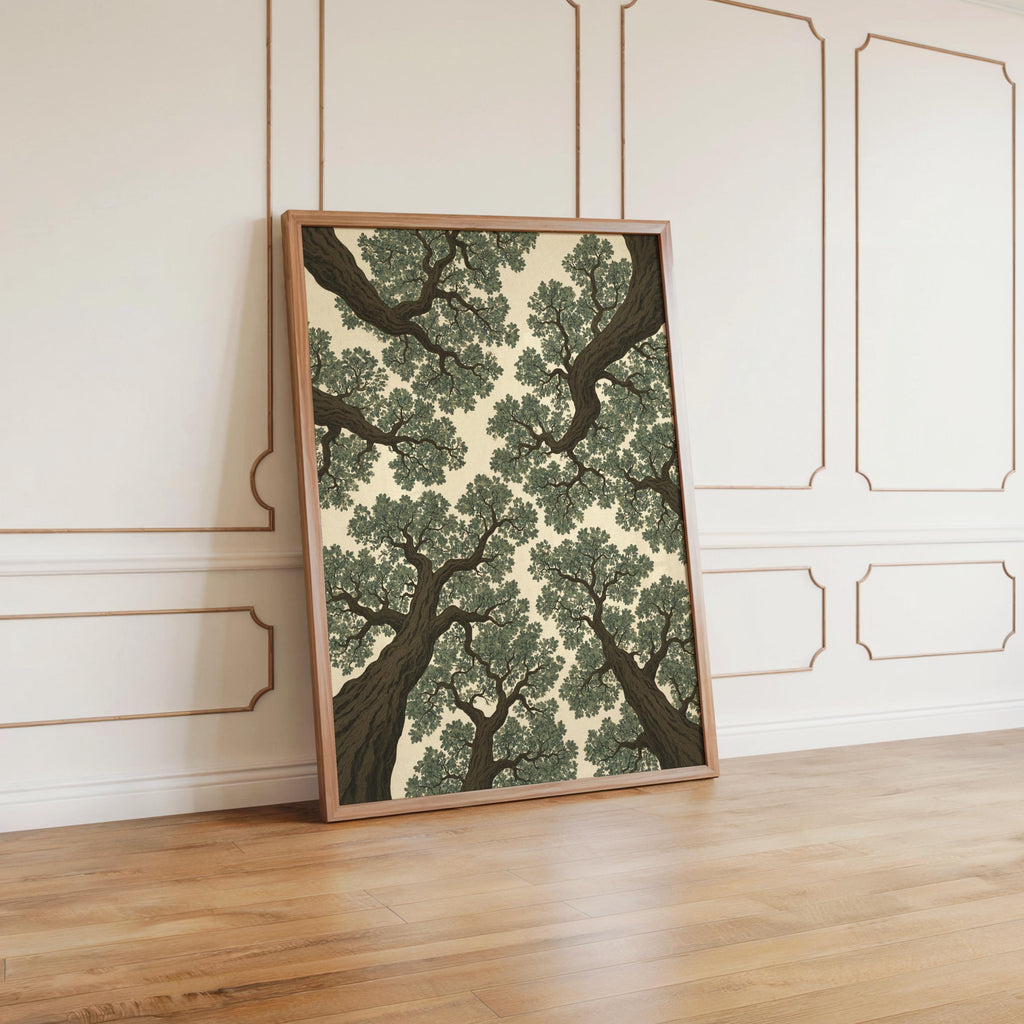 Forest Canopy Wall Art: Tree Treetop Illustration, Minimalist Nature Print, Earthy Green Botanical Decor, Woodland nature Japanese style