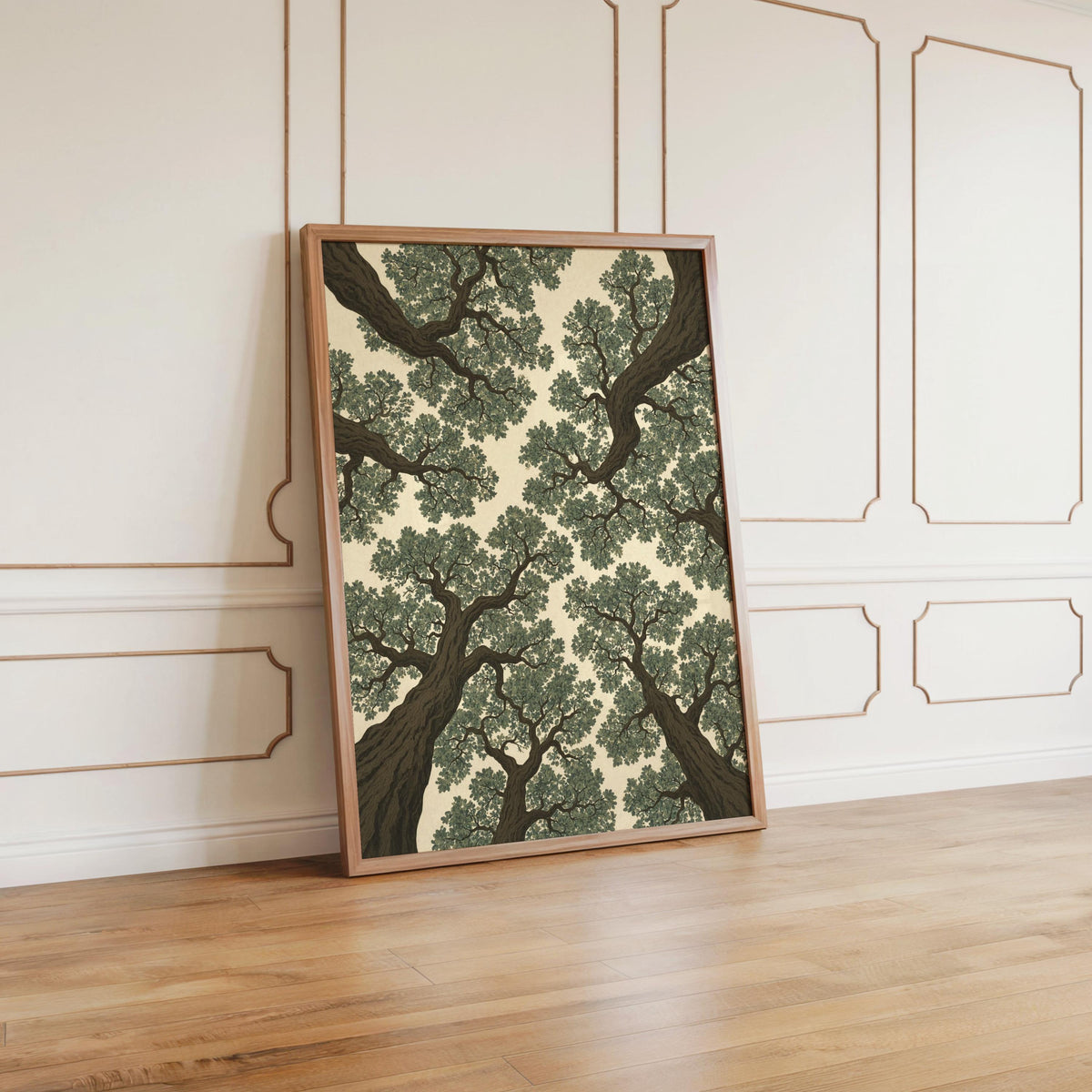 Forest Canopy Wall Art: Tree Treetop Illustration, Minimalist Nature Print, Earthy Green Botanical Decor, Woodland nature Japanese style