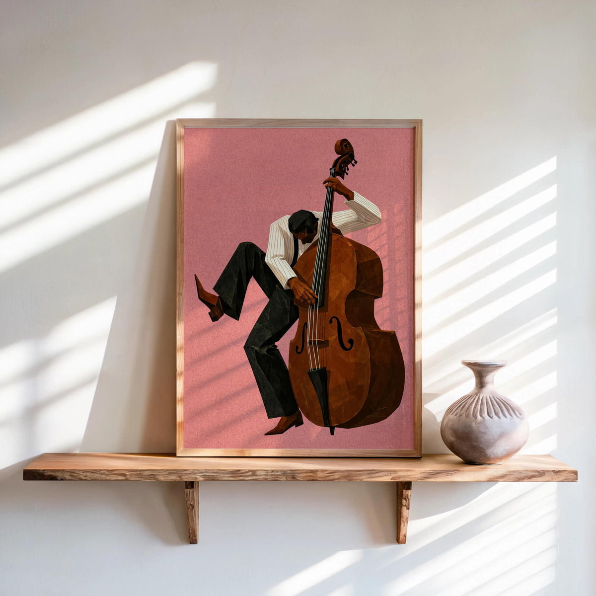 Jazz Bassist Wall Art, Modern Mid Century Musician Print, Retro African American Poster, Afrocentric Painting, Black Culture Soul Music