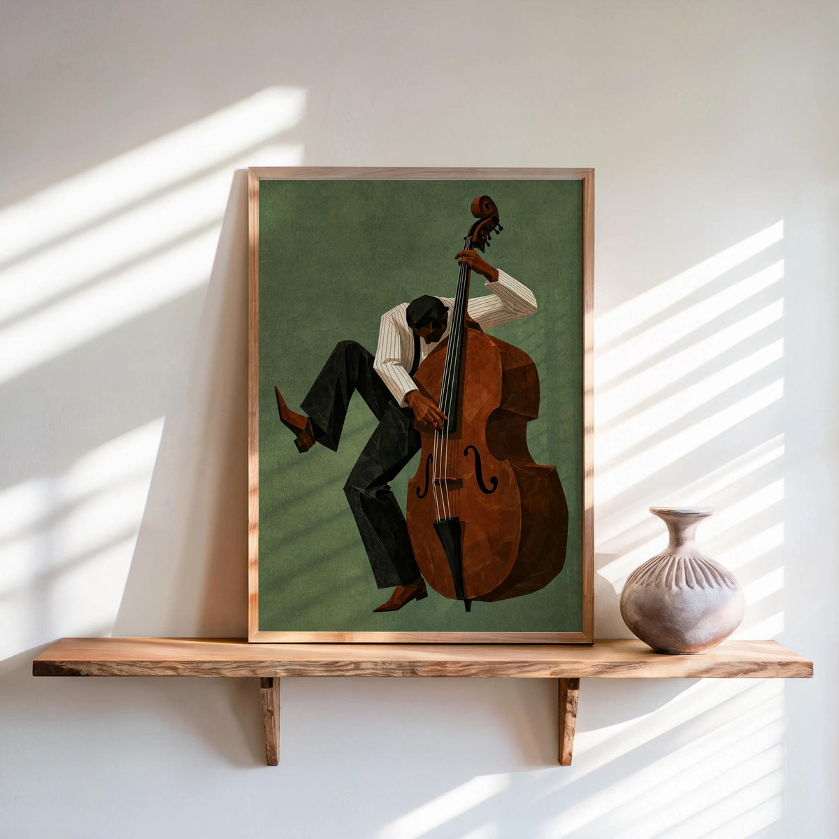 Jazz Bassist Wall Art, Modern Mid Century Musician Print, Retro African American Poster, Afrocentric Painting, Black Culture Soul Music