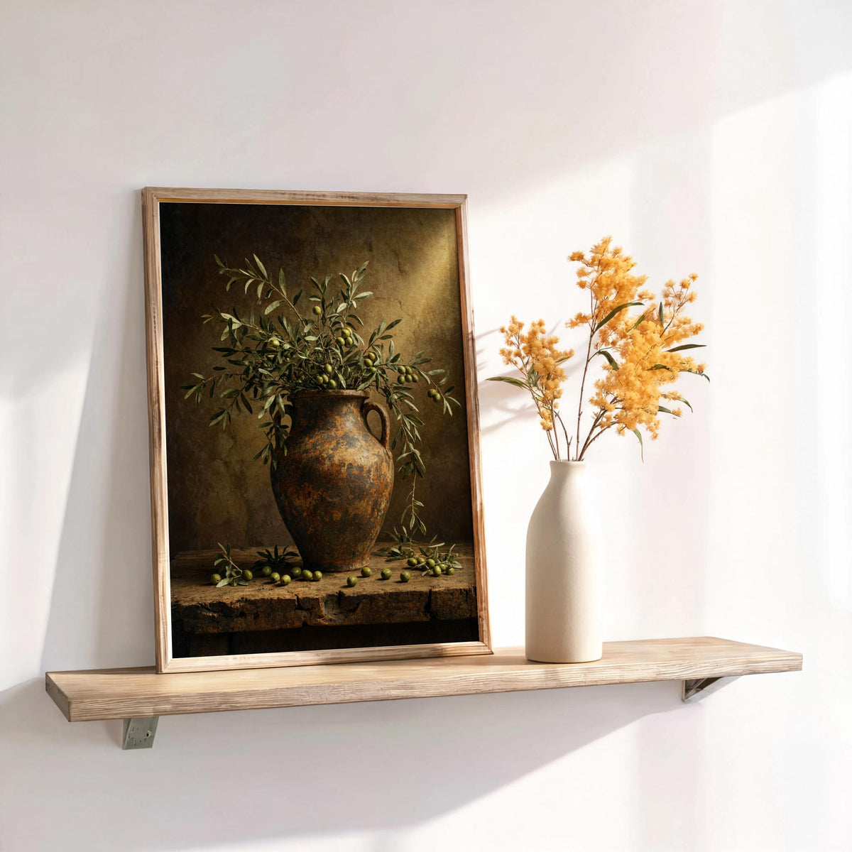 Mediterranean Olive Branch Wall Art, Rustic Still Life Print, Moody Kitchen Decor, Vintage Tuscan Botanical Poster