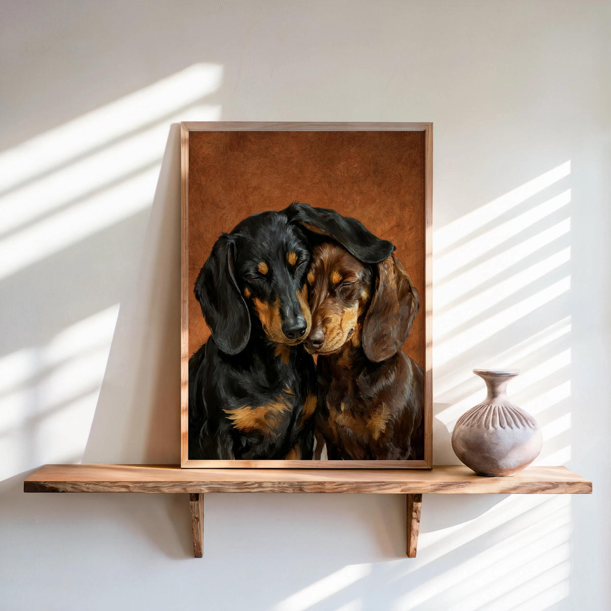 Dachshund Canvas Wall Art, Two Loving Wiener Dogs, Pet Memorial Art, Cute Sausage Dog Lover Portrait Gift, Cozy Doxie Painting