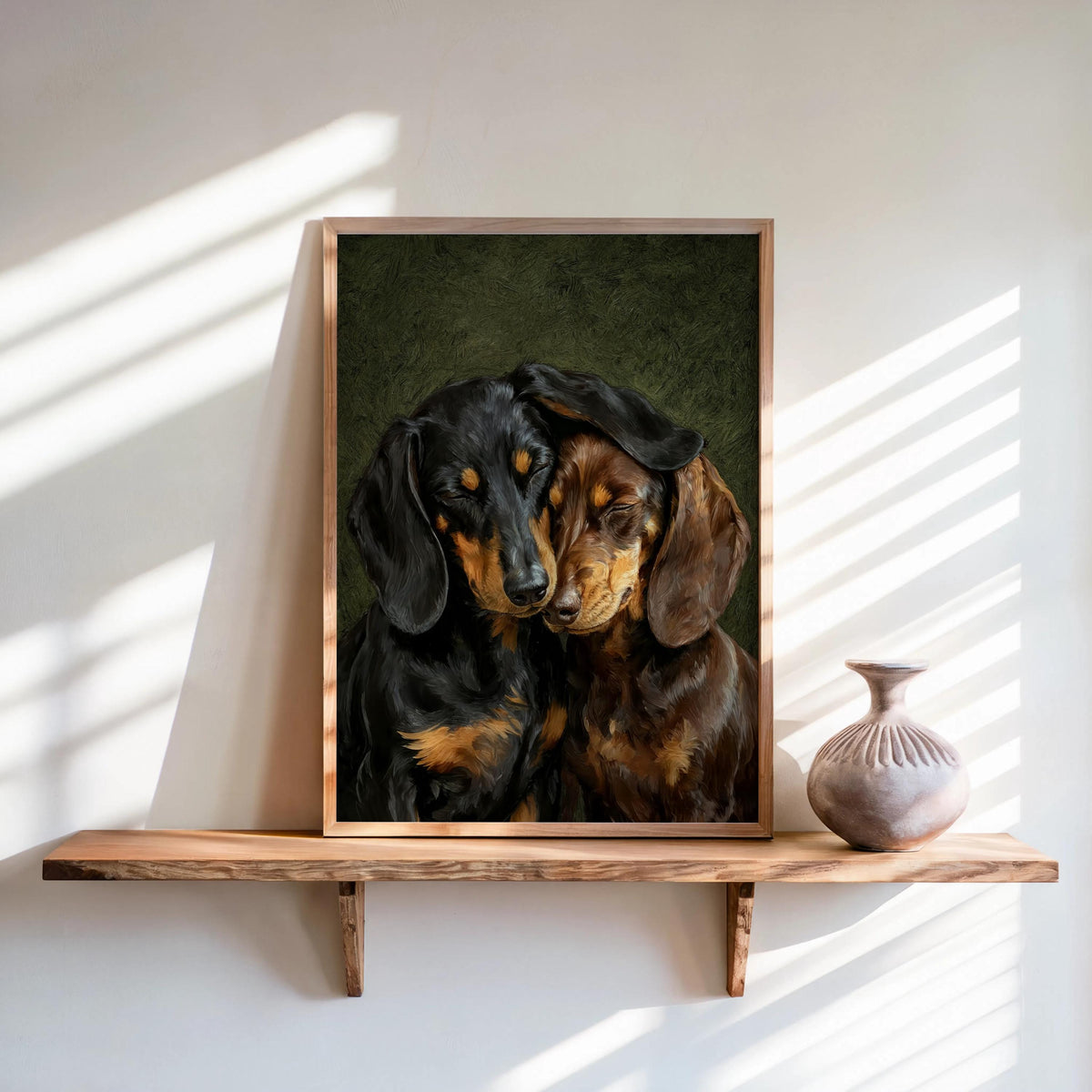 Dachshund Canvas Wall Art, Two Loving Wiener Dogs, Pet Memorial Art, Cute Sausage Dog Lover Portrait Gift, Cozy Doxie Painting