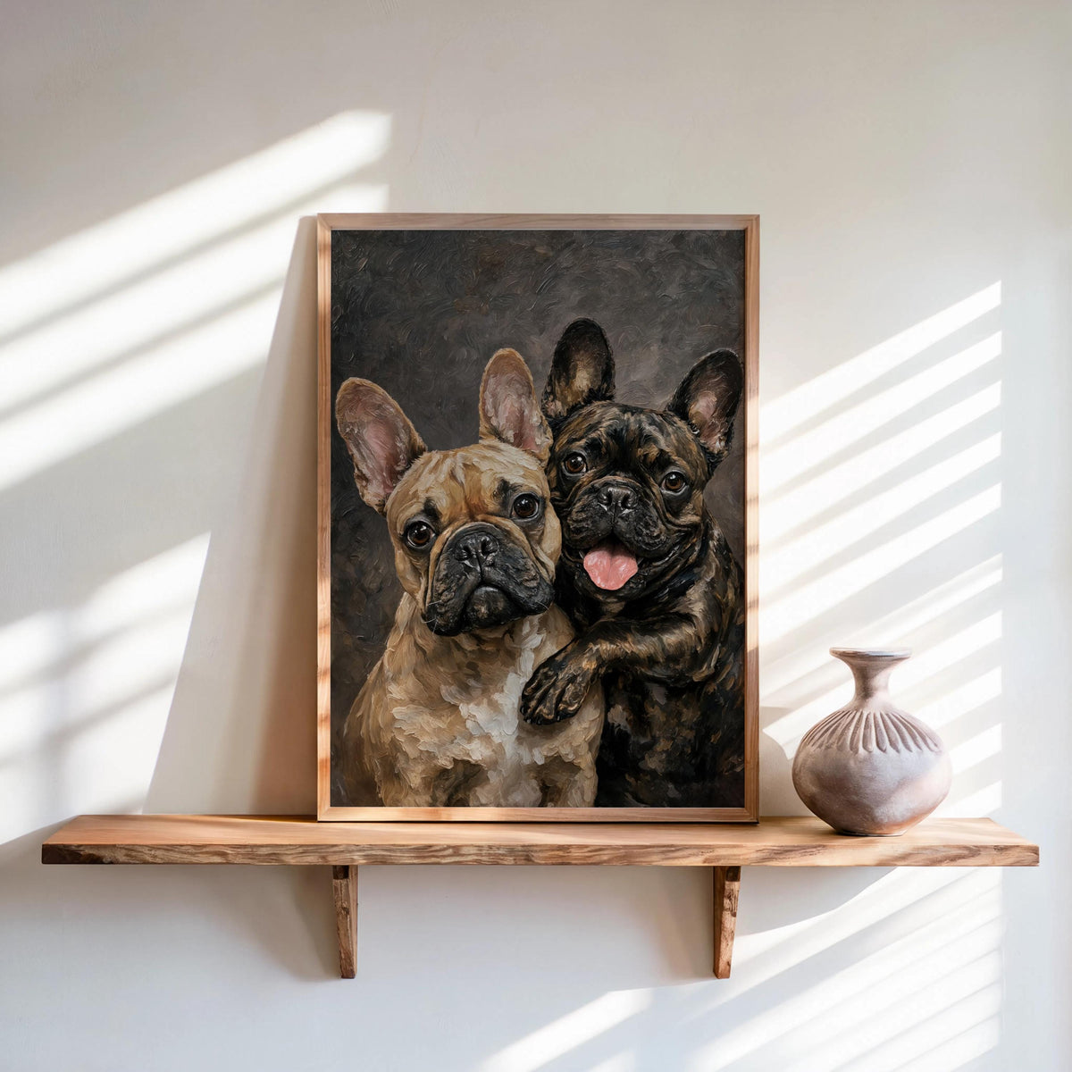 French Bulldog Portrait Canvas, Two Loving Frenchies, Canine Best Friends Painting, Pet Memorial Art, Cute Dog Mom Lover Portrait Gift