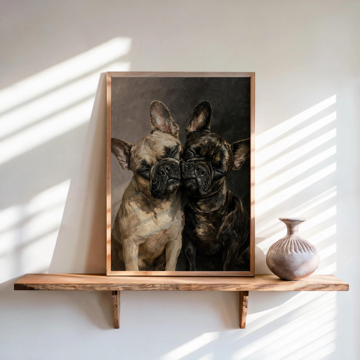 Frenchie Dog Portrait Print, Two Loving French Bulldogs, Frenchy Bathroom Wall Art, Pet Memorial Painting, Cute Lover Dog Mom Gift