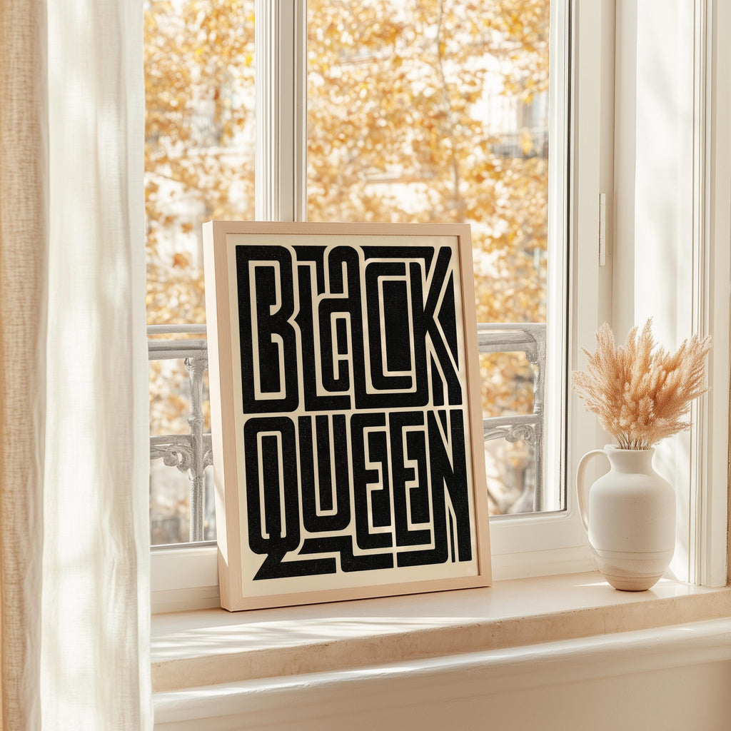 Black Queen Minimalist Typography Wall Art, Bold Black Culture Print, Modern African American Afrocentric Poster, Hella Black Text