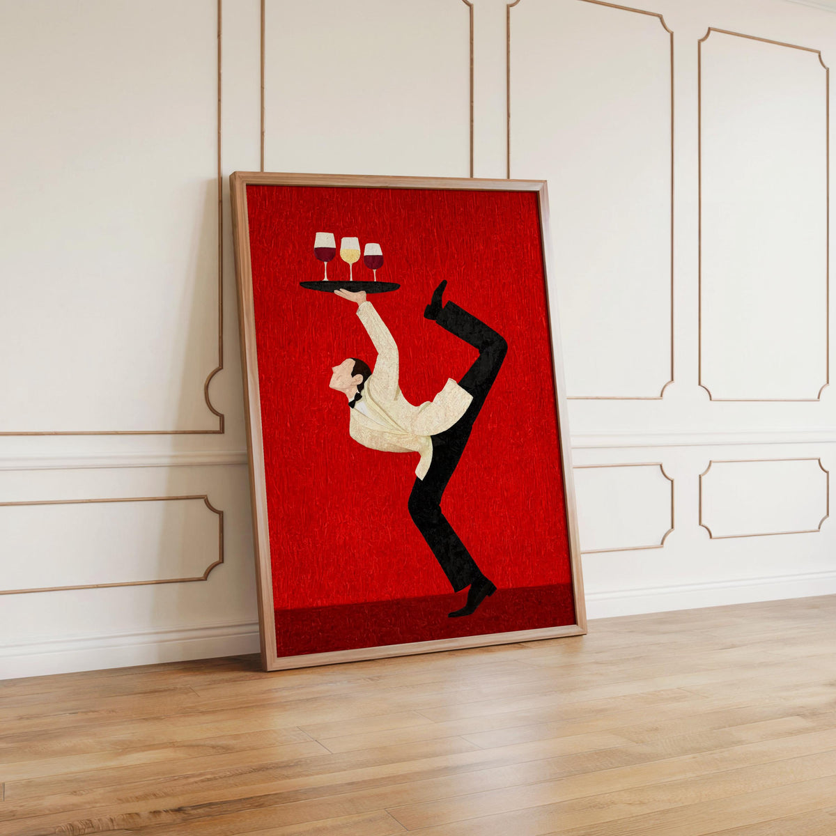 Acrobat Waiter Wall Art, Quirky Wine Glass Poster, Modern Cocktail Kitchen Canvas, Unique Bar Cart Decor, Surrealist Funny Dining Room Gift