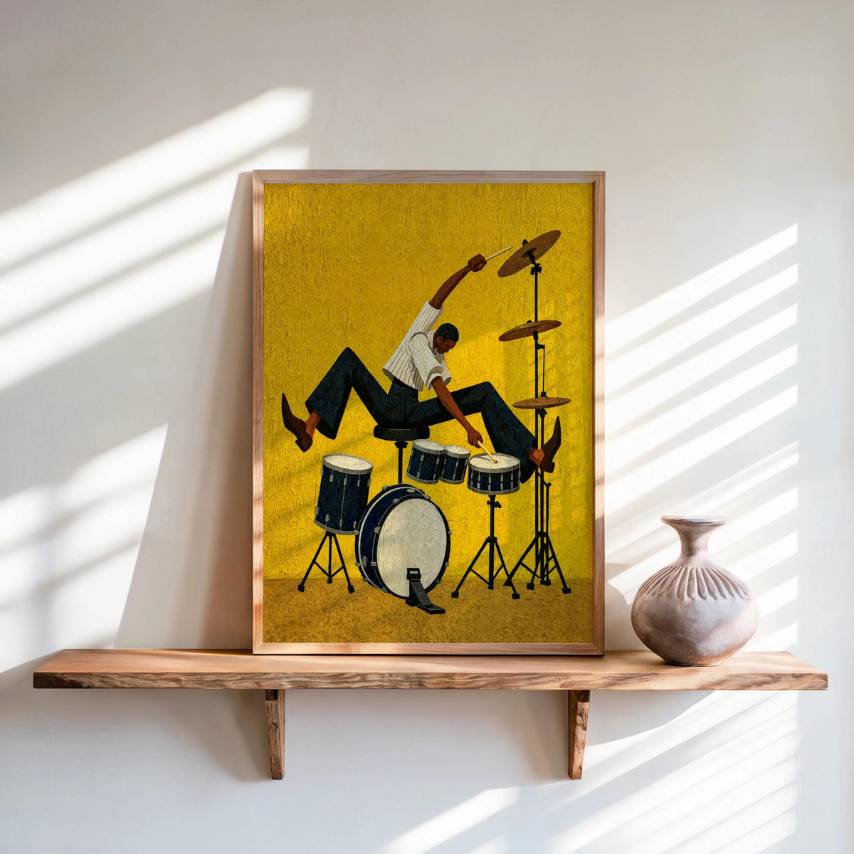 Jazz Drummer Art Print, Abstract Musician Wall Decor, African American Retro Poster,Afrocentric Mid Century Modern Moody Black Culture Gift