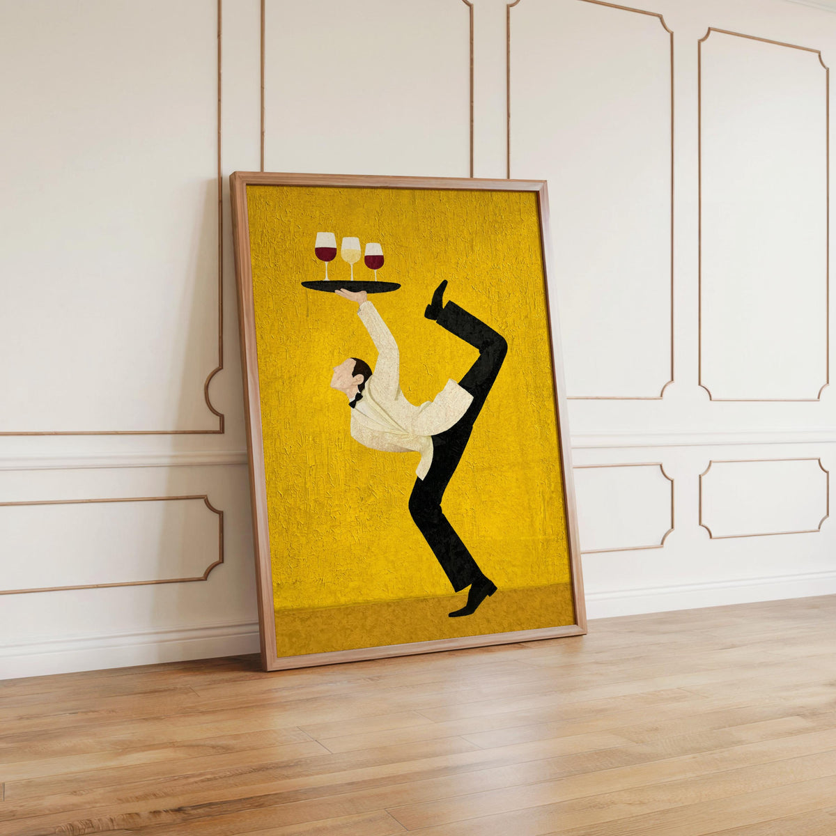 Acrobat Waiter Wall Art, Quirky Wine Glass Poster, Modern Cocktail Kitchen Canvas, Unique Bar Cart Decor, Surrealist Funny Dining Room Gift