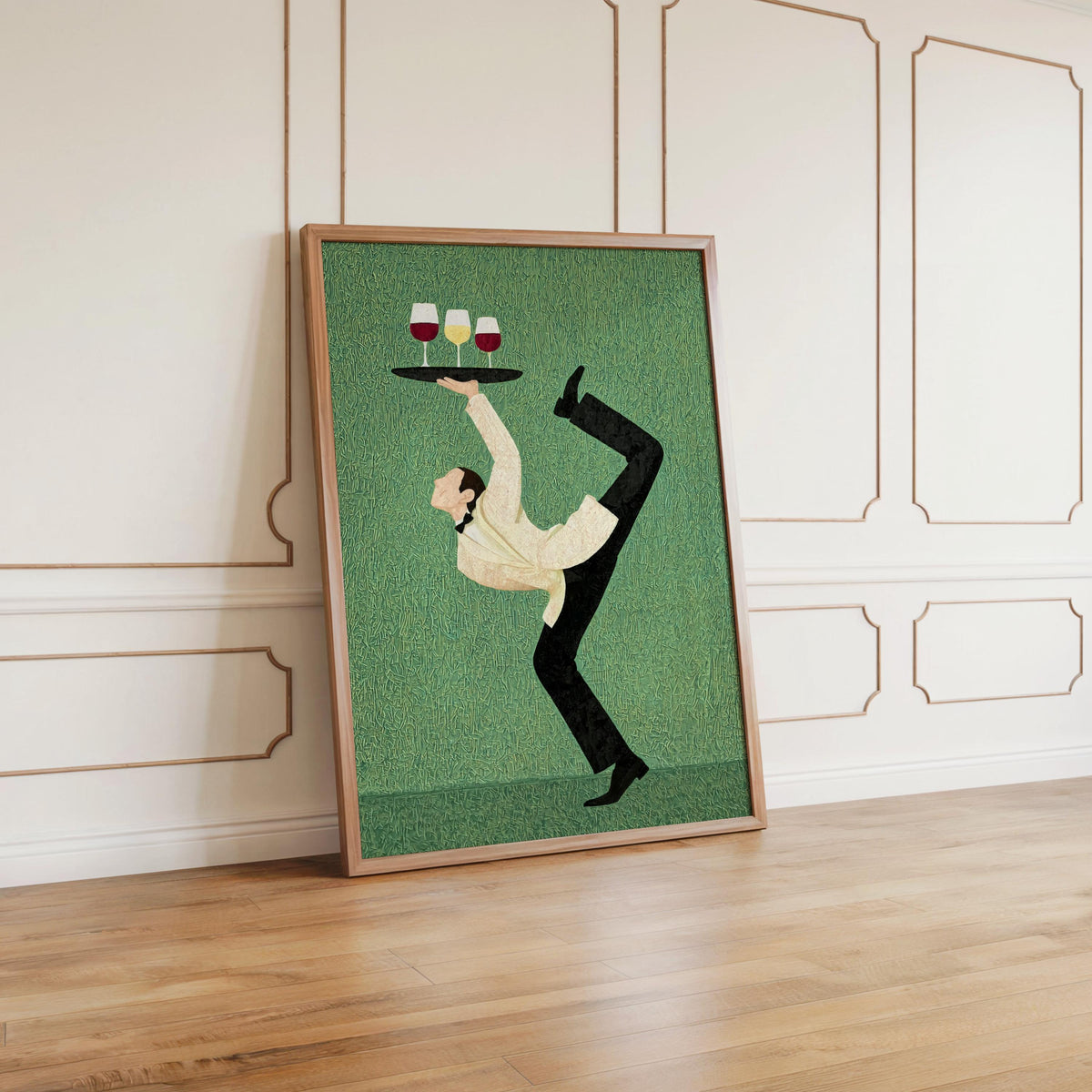 Acrobat Waiter Wall Art, Quirky Wine Glass Poster, Modern Cocktail Kitchen Canvas, Unique Bar Cart Decor, Surrealist Funny Dining Room Gift