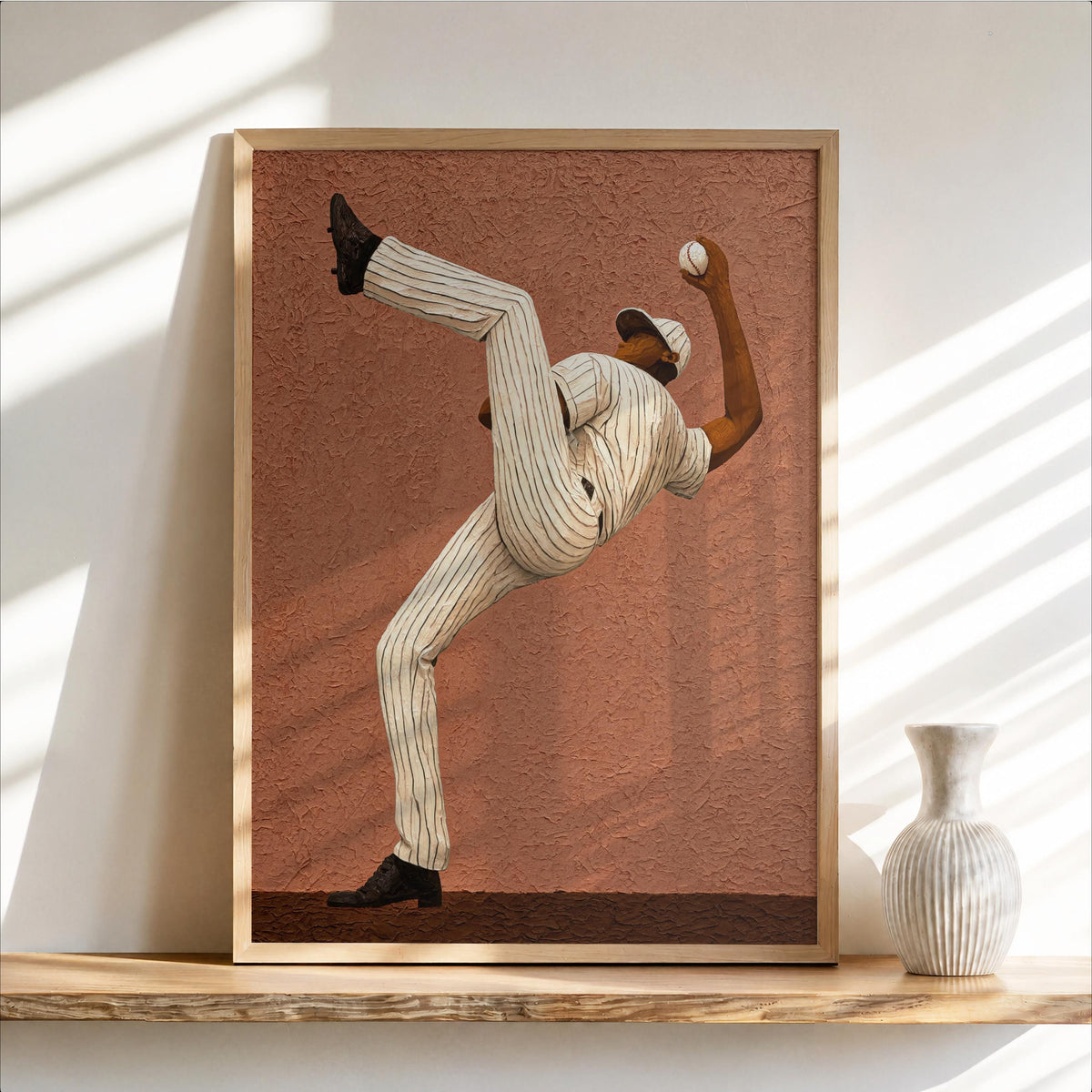 Afrocentric Baseball Pitcher Art Print: Vintage Pinstripe Athlete Sports Wall Decor, Dynamic Game Room Poster, Boys Room Painting