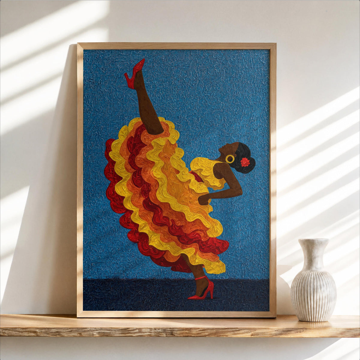 Salsa Dance Wall Art, Colorful Latin Dancer Print, Bold Feminine Poster, Vibrant Afrocentric Latina Decor for Eclectic Maximalist Homes