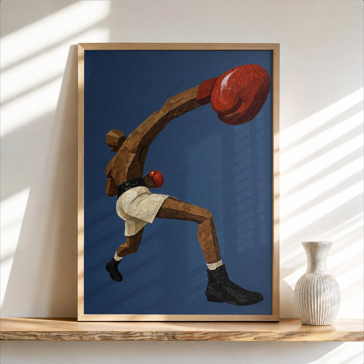 Abstract Boxing Wall Art, Vintage Boxer Poster, Retro Sports Print, Afrocentric Fighter Decor, Boxing Fan Gift, Masculine Surreal Painting