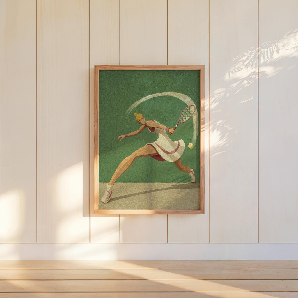 Abstract Tennis Player Wall Art, Vintage Sports Print, Pink Athlete Poster, Retro Racket Decor, Country Club Aesthetic, Preppy Woman Gift