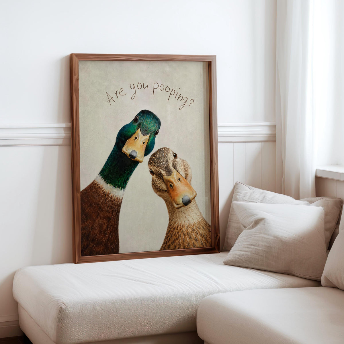 Are You Pooping Duck Poster, Funny Bathroom Mallard Decor, Curious Bird Toilet Print, Cottage Typography Restroom Poster, Country Home Gift