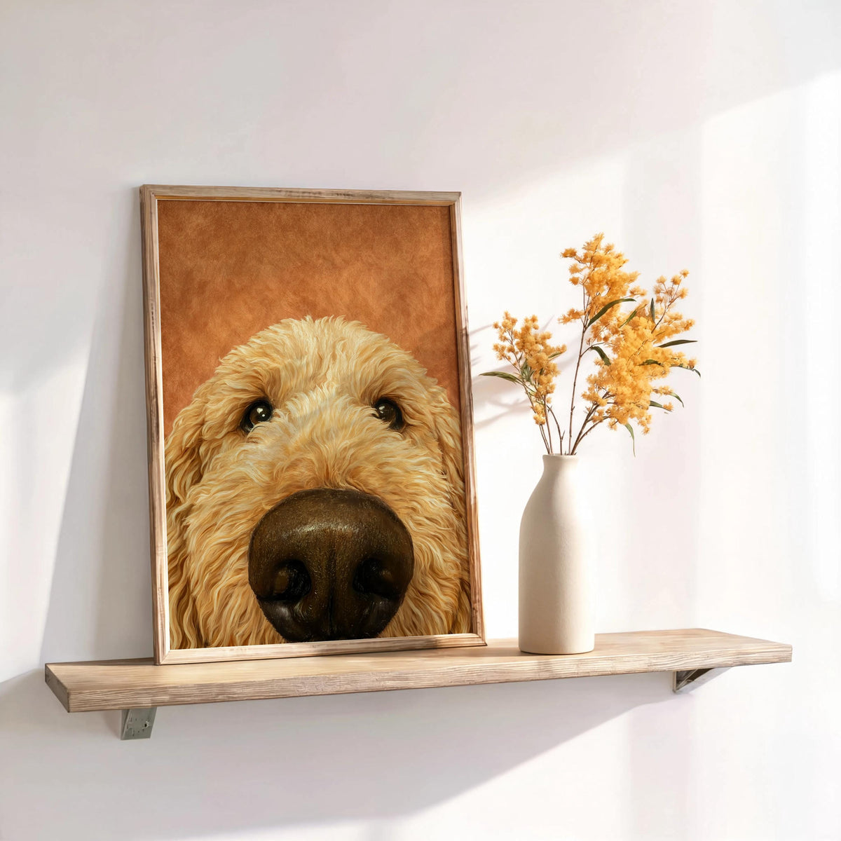 Golden Doodle Dog Nose Art Print, Fluffy Puppy Pet Poster, Funny Animal Portrait, Dog Lover Gift, Goldendoodle Decor