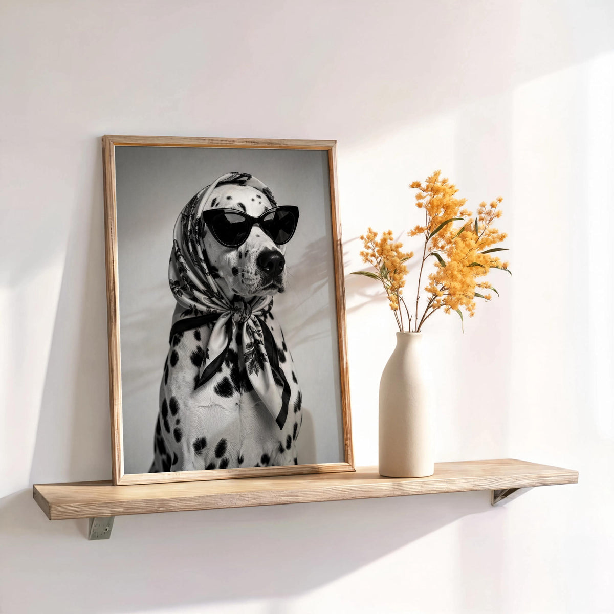 Funny Dalmatian Poster, Chic Dog Wall Decor, Vintage Animal Print, Stylish Pet Artwork, Black White Photo Art, Quirky Home Photography