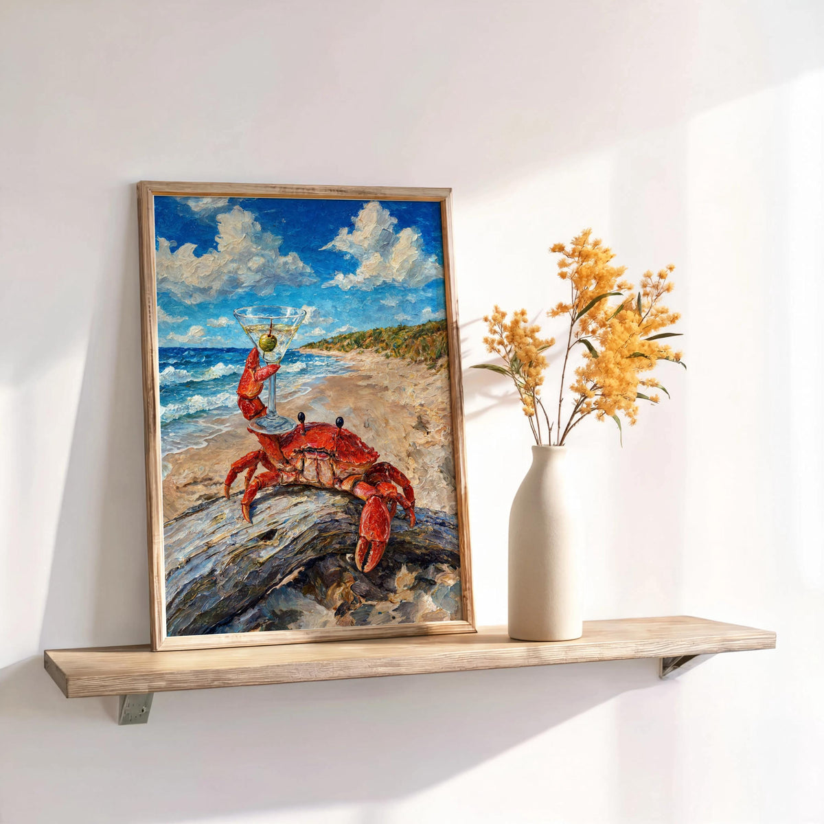 Crab Martini Cin Cin Poster, Funny Coastal Bar Decor, Ocean Animal Print, Vintage Seafood & Cocktail Wall Art, Beach House Nautical Painting