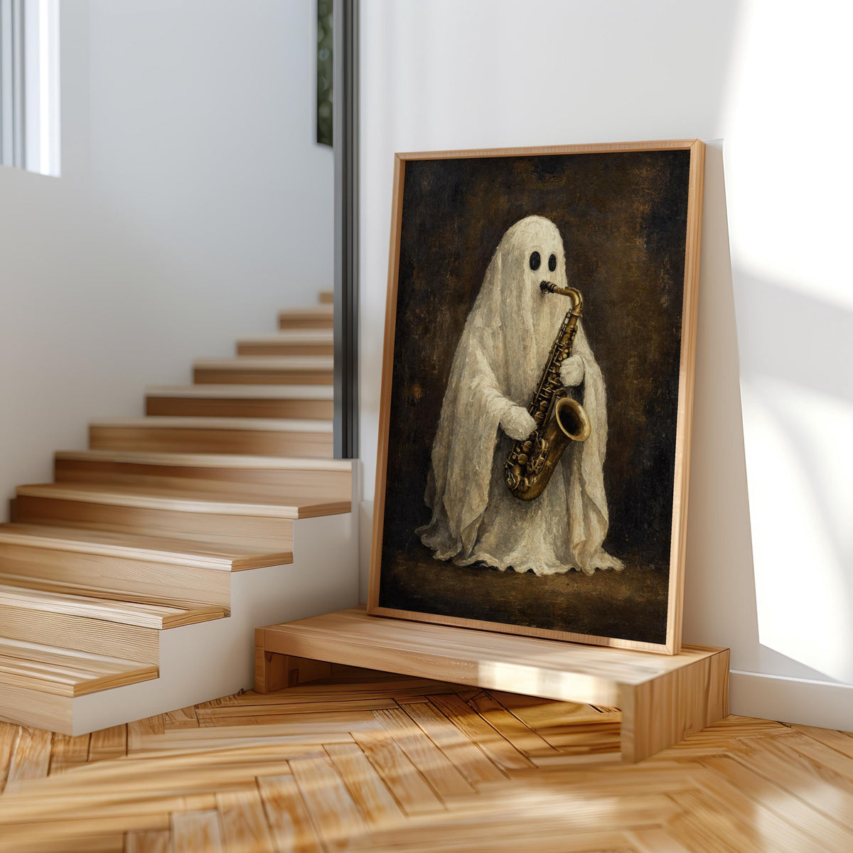 Funny Ghost Musician, Haunted Saxophone Player Wall Art, Dark Halloween Home Decor, Vintage Jazz Music Print, Spooky Creepy Cute Gift