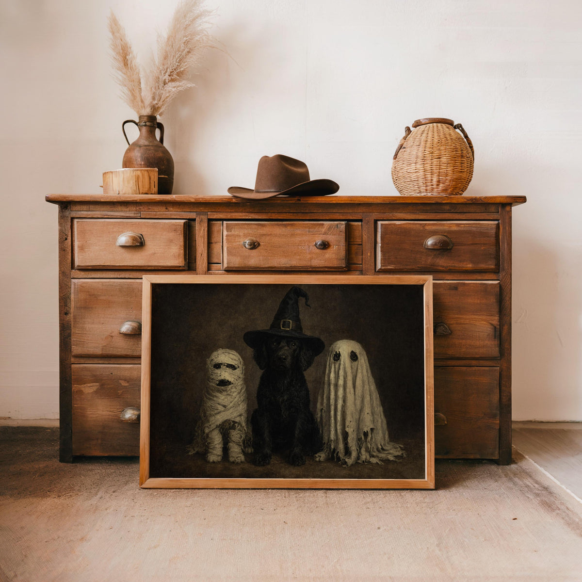 Spooky Halloween Dogs Print, Funny Pet Lover Autumn Wall Art, Whimsical Halloween Animal in Costumes Decor, Fall Spooky Season Print