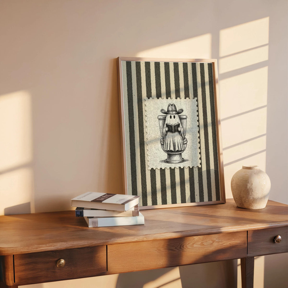 Cowboy Ghost Halloween Toilet Print, Funny Bathroom Wall Art, Western Newspaper Poster, Vintage Spooky Illustration, Quirky Country Decor