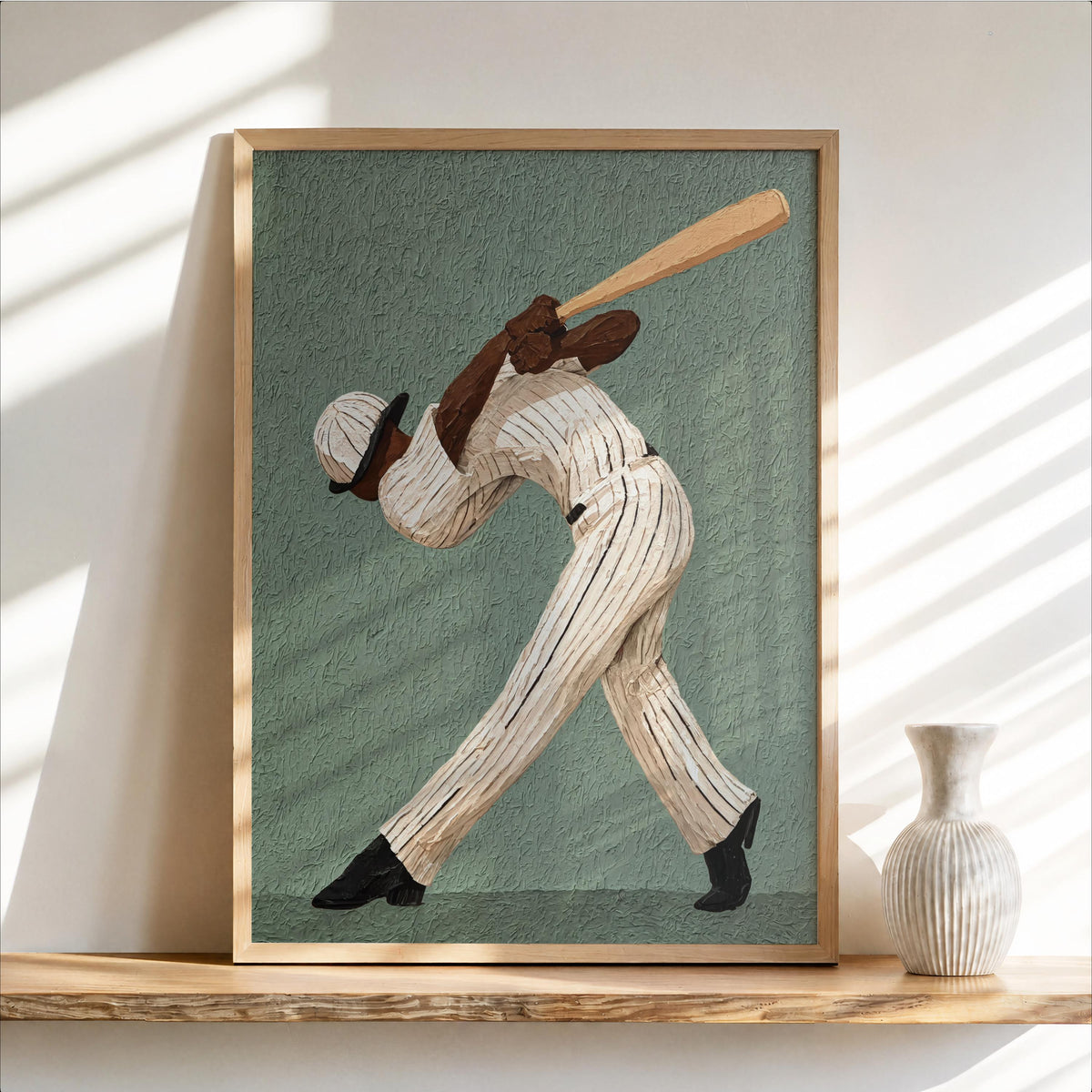 Abstract Baseball Player Wall Art, African American Athlete Poster, Surreal Boys Room Decor, Baseball Batter Game Room Gift