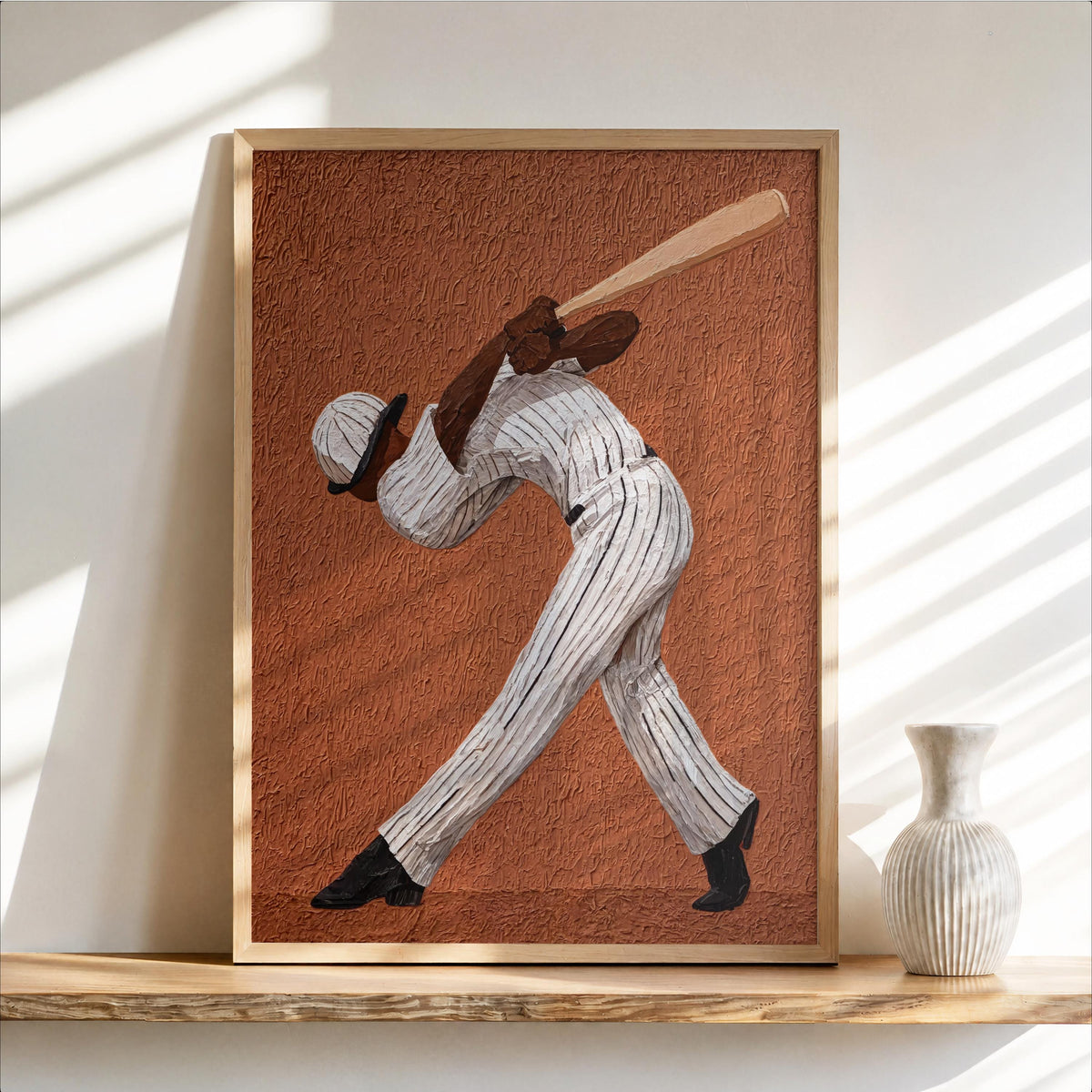 Abstract Baseball Player Wall Art, African American Athlete Poster, Surreal Boys Room Decor, Baseball Batter Game Room Gift