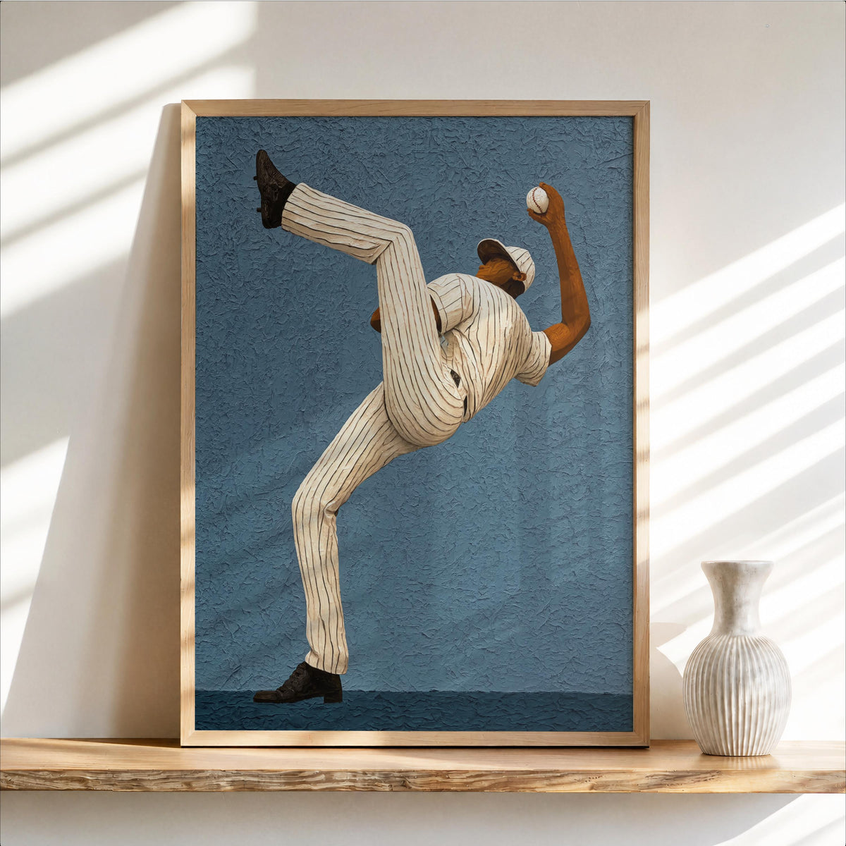 Afrocentric Baseball Pitcher Art Print: Vintage Pinstripe Athlete Sports Wall Decor, Dynamic Game Room Poster, Boys Room Painting
