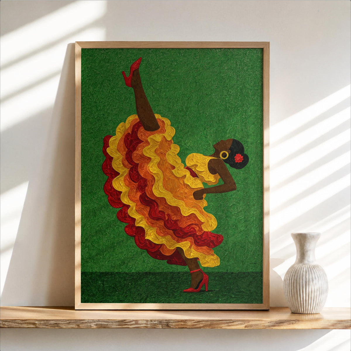 Salsa Dance Wall Art, Colorful Latin Dancer Print, Bold Feminine Poster, Vibrant Afrocentric Latina Decor for Eclectic Maximalist Homes