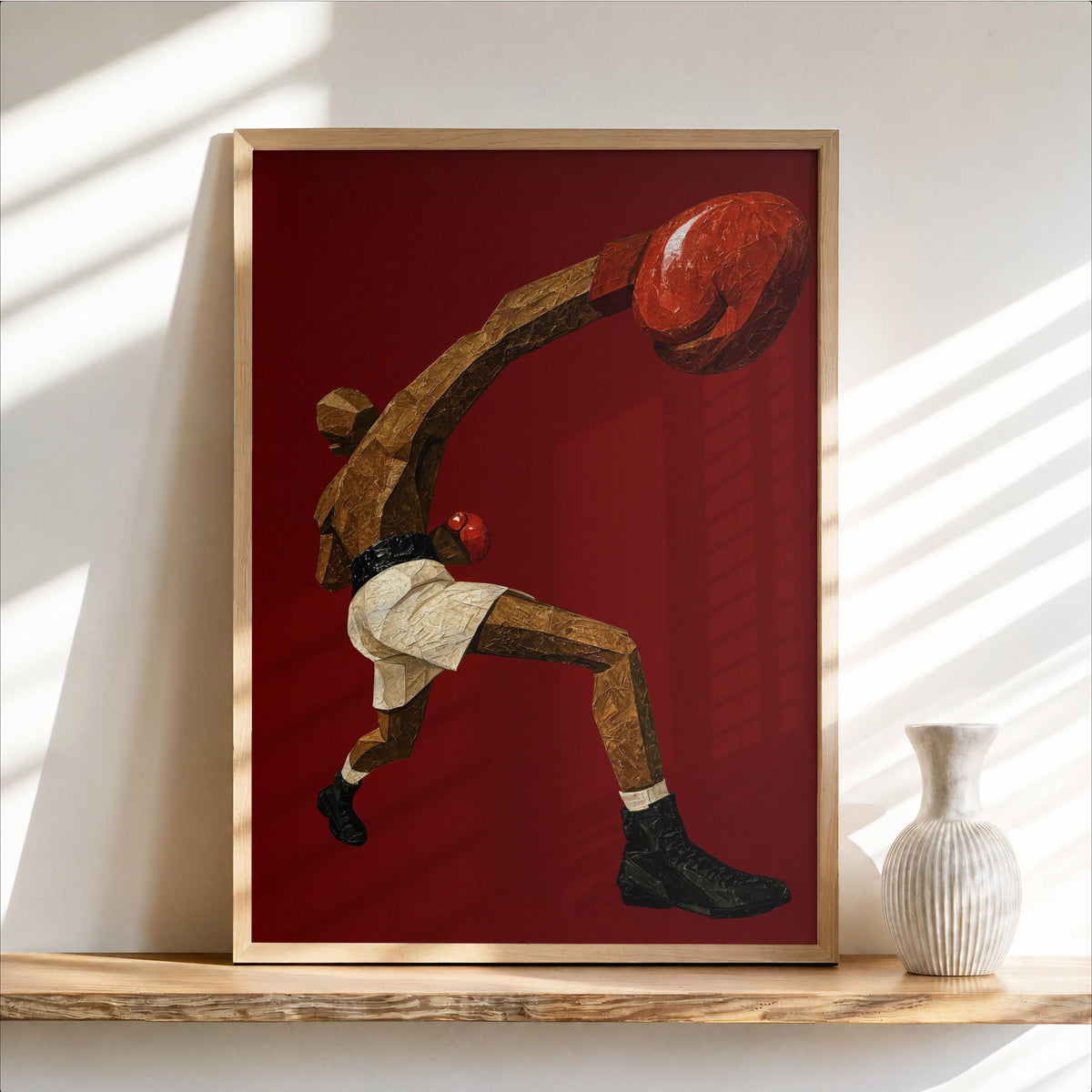 Abstract Boxing Wall Art, Vintage Boxer Poster, Retro Sports Print, Afrocentric Fighter Decor, Boxing Fan Gift, Masculine Surreal Painting