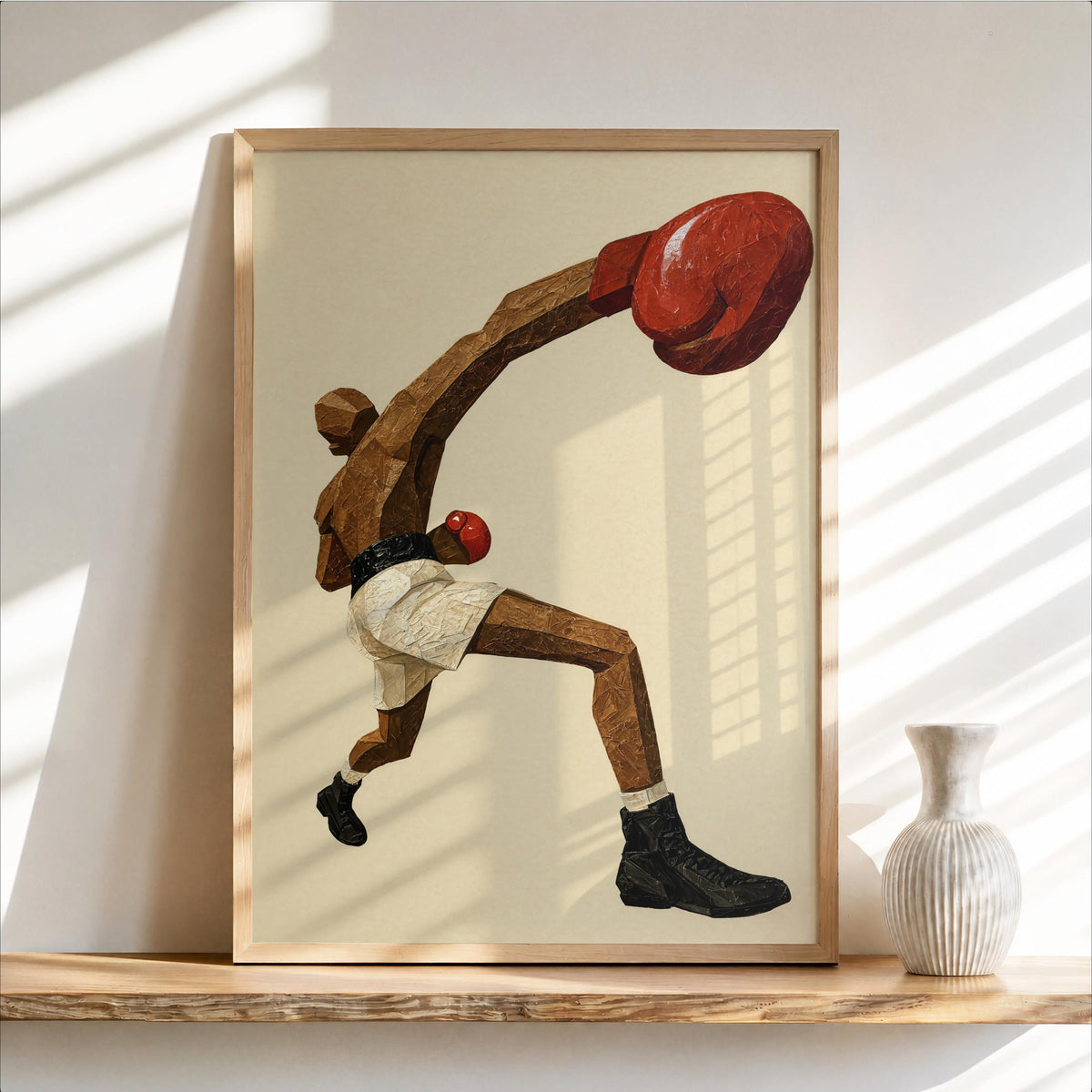 Abstract Boxing Wall Art, Vintage Boxer Poster, Retro Sports Print, Afrocentric Fighter Decor, Boxing Fan Gift, Masculine Surreal Painting