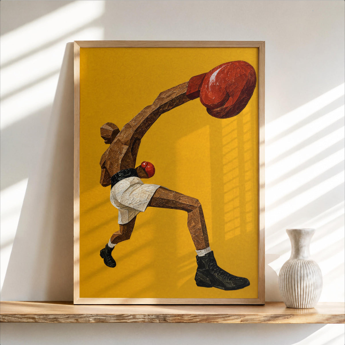 Abstract Boxing Wall Art, Vintage Boxer Poster, Retro Sports Print, Afrocentric Fighter Decor, Boxing Fan Gift, Masculine Surreal Painting