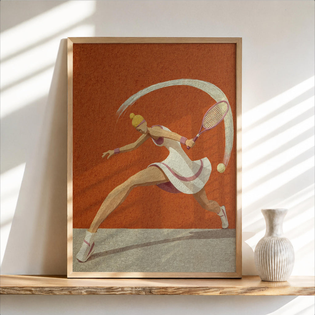 Abstract Tennis Player Wall Art, Vintage Sports Print, Pink Athlete Poster, Retro Racket Decor, Country Club Aesthetic, Preppy Woman Gift