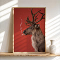 Reindeer Smoking Cigarette Print, Funny Christmas Wall Art, Rudolp Santa Claus Animal Poster, Quirky Xmas Bar Decor, Winter Cabin Gift