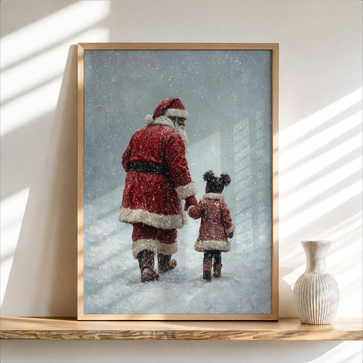 Black Santa Claus & Child Christmas Print, Vintage Winter Wall Art, Snowy Holiday, Cozy African American Decor, Classic Afrocentric Poster