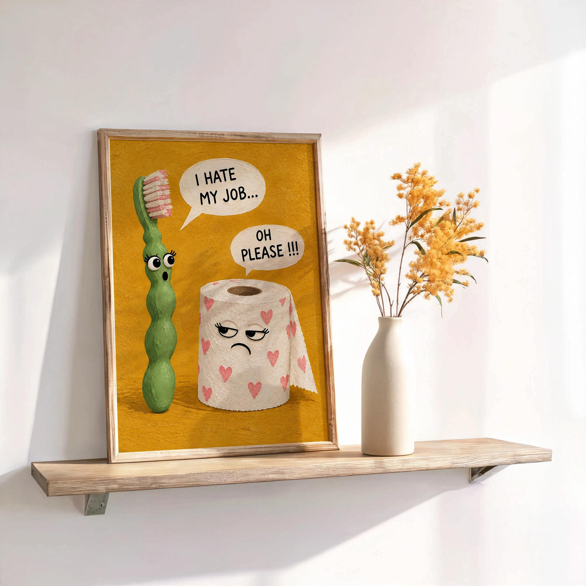 I Hate My Job Bathroom Wall Art, Funny Toilet Paper & Toothbrush Print, Sarcastic Restroom Decor, Quirky Guest Loo Sign, Kids Poster