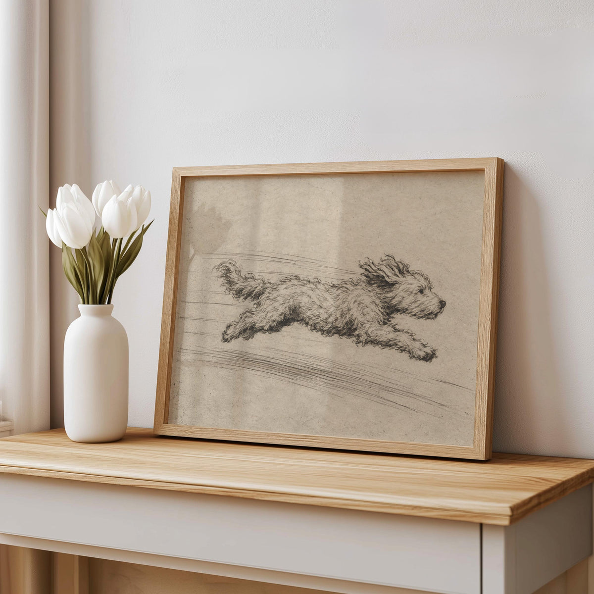 Goldendoodle Zoomies Print, Funny Dog Wall Art, Vintage Dog Sketch Poster, Antique Pet Decor, Playful Goldendoodle Gift, Dog Lover Print