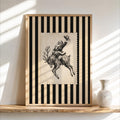 Cowboy Santa Rodeo Wall Art, Vintage Striped Western Christmas Print, Old Fashioned Post Stamp Santa Claus Decor, Holiday Season Sketch