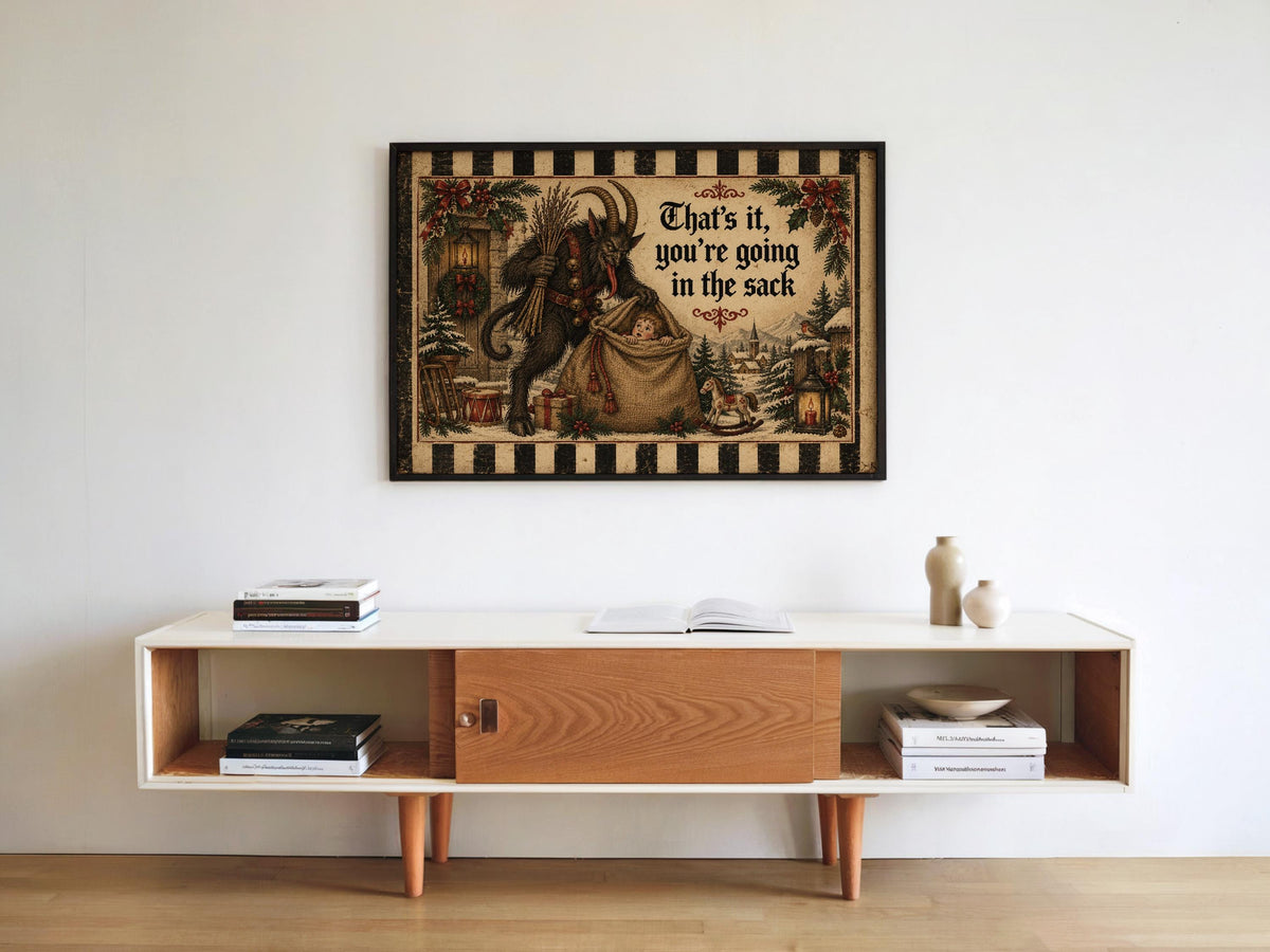 Krampus Christmas Wall Art, Funny Creepy Print, German Folklore Poster, Gothic Xmas Decor, Holiday Season Cross Stitch