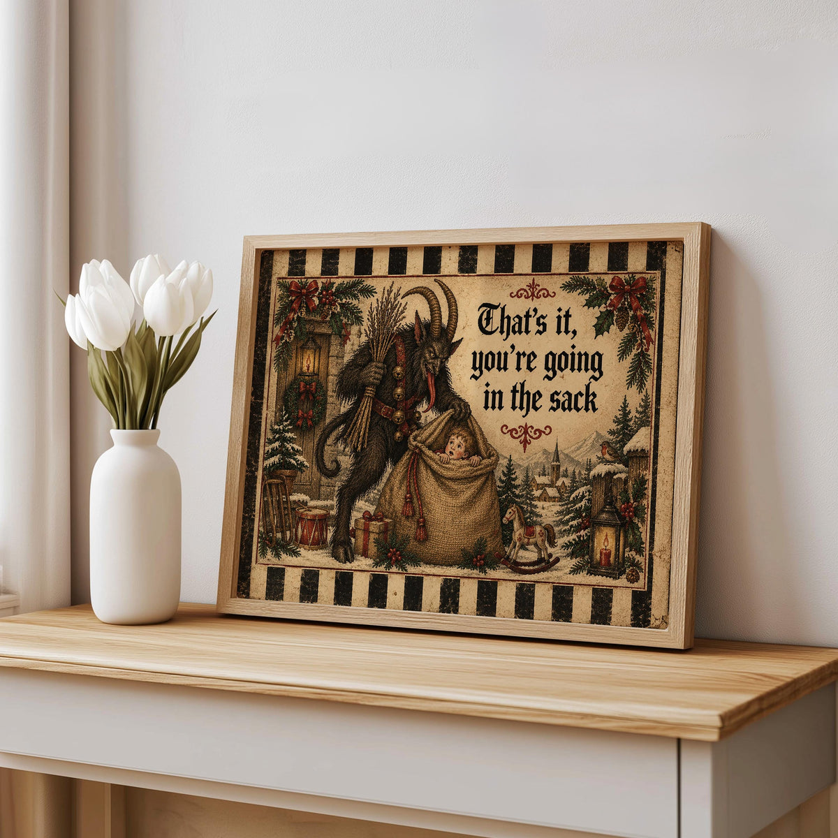 Krampus Christmas Wall Art, Funny Creepy Print, German Folklore Poster, Gothic Xmas Decor, Holiday Season Cross Stitch