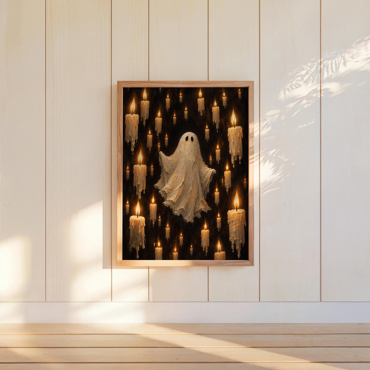 Halloween Ghost & Candles Print, Gothic Wall Decor, Haunted Candle Poster, Spooky Vintage Halloween Art, Dark Home Decoration