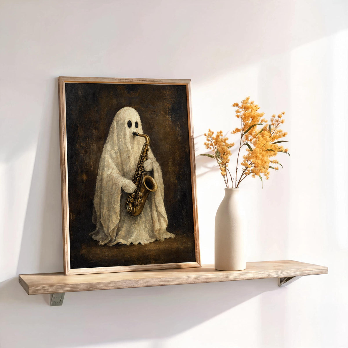 Funny Ghost Musician, Haunted Saxophone Player Wall Art, Dark Halloween Home Decor, Vintage Jazz Music Print, Spooky Creepy Cute Gift