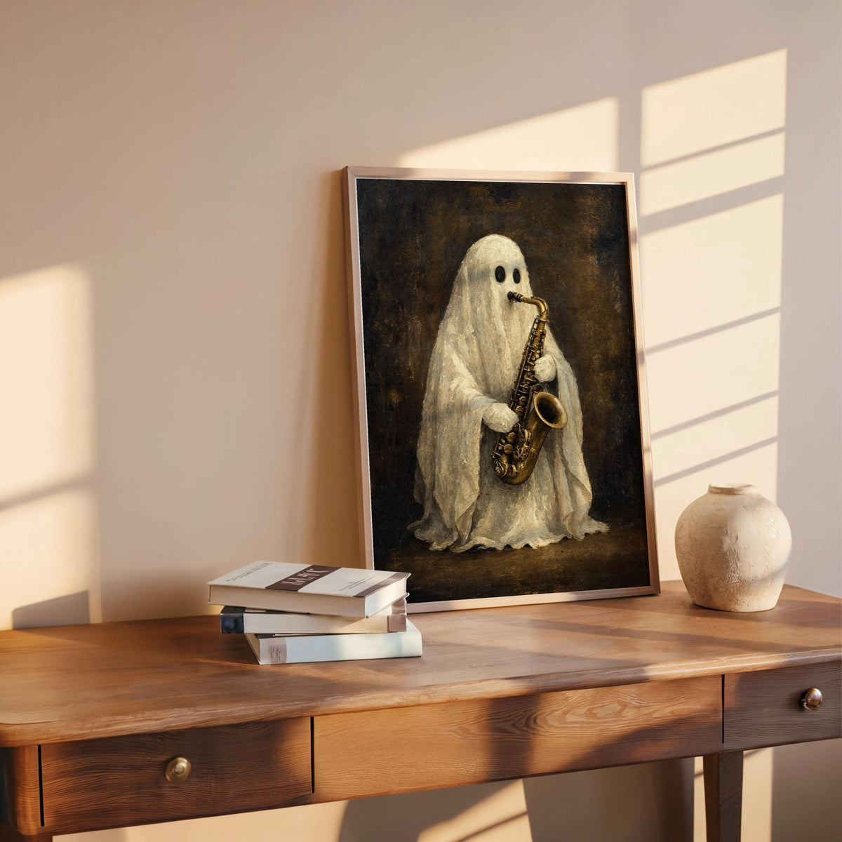 Funny Ghost Musician, Haunted Saxophone Player Wall Art, Dark Halloween Home Decor, Vintage Jazz Music Print, Spooky Creepy Cute Gift