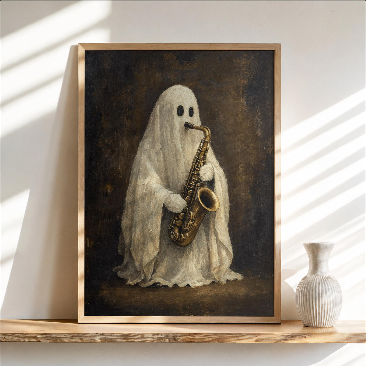 Funny Ghost Musician, Haunted Saxophone Player Wall Art, Dark Halloween Home Decor, Vintage Jazz Music Print, Spooky Creepy Cute Gift