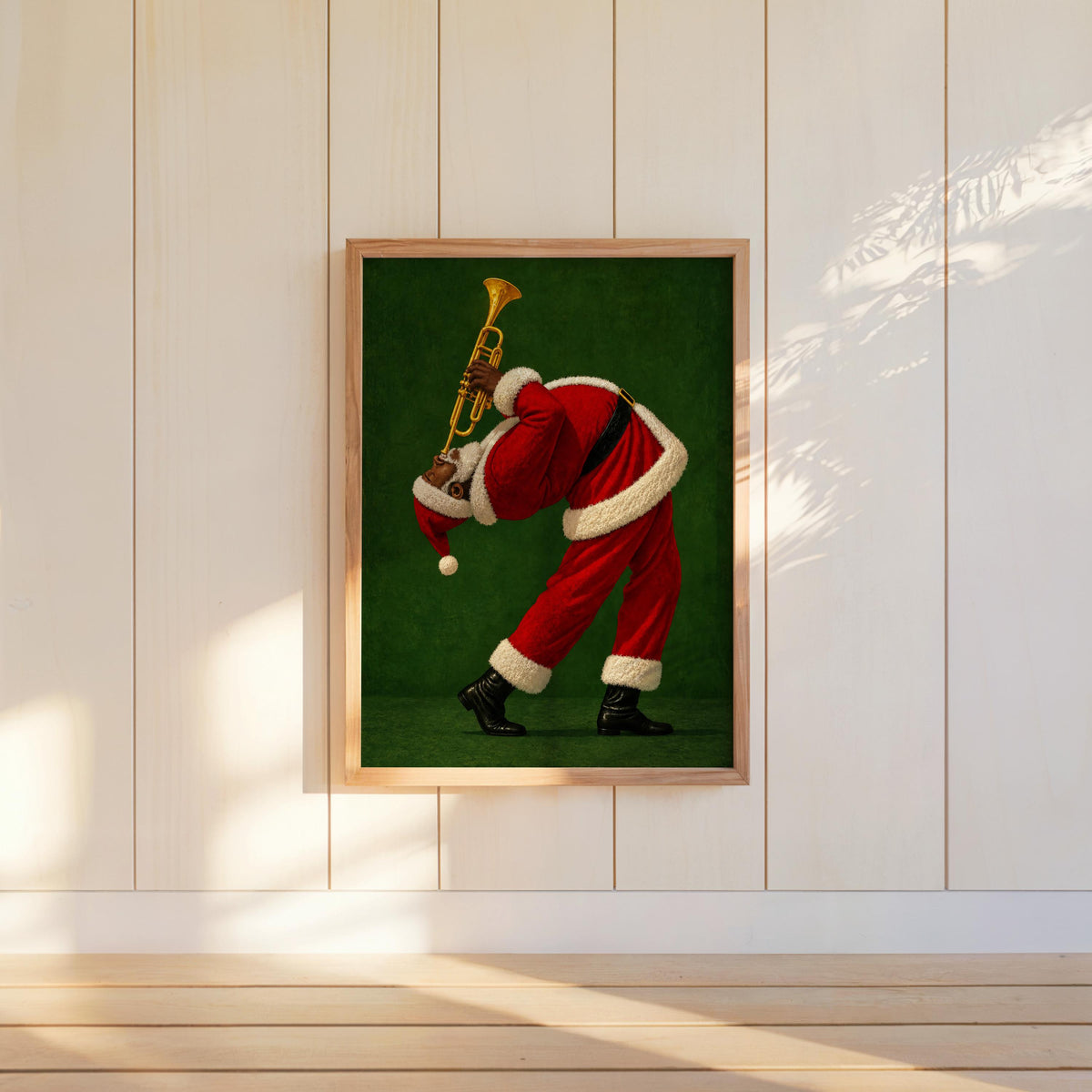 Black Santa Playing Trumpet Print, Funny Christmas Wall Art, African American Holiday Poster, Retro Afrocentric Jazz Music Decor, Music