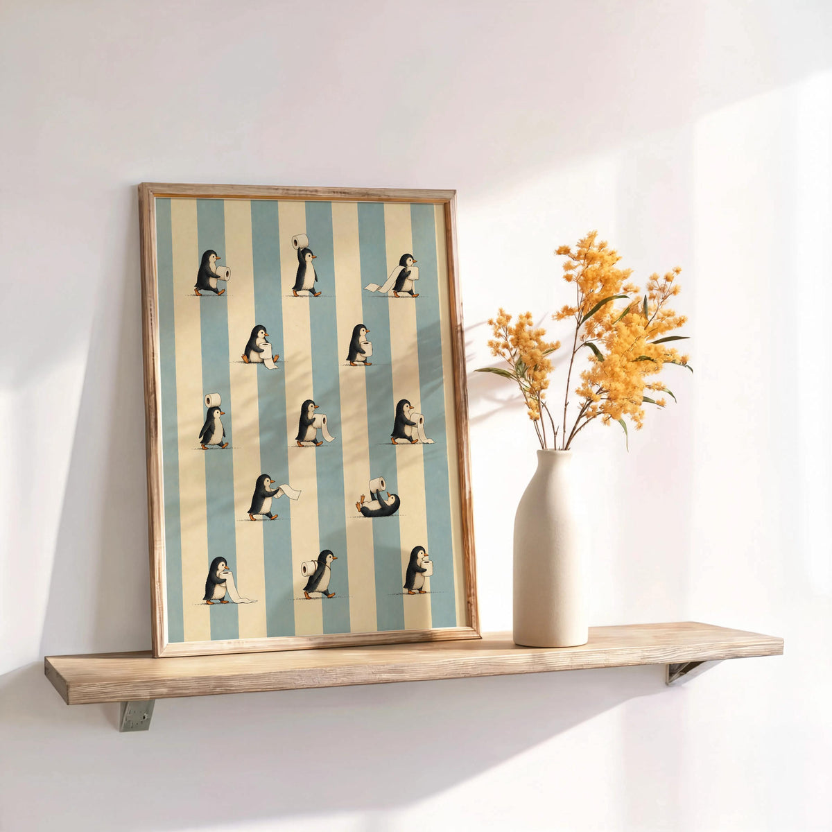 Funny Penguin Toilet Paper Print, Vintage Restroom Wall Art, Cute Penguin Bathroom Decor, Whimsical Animal Poster, Retro Bird Print