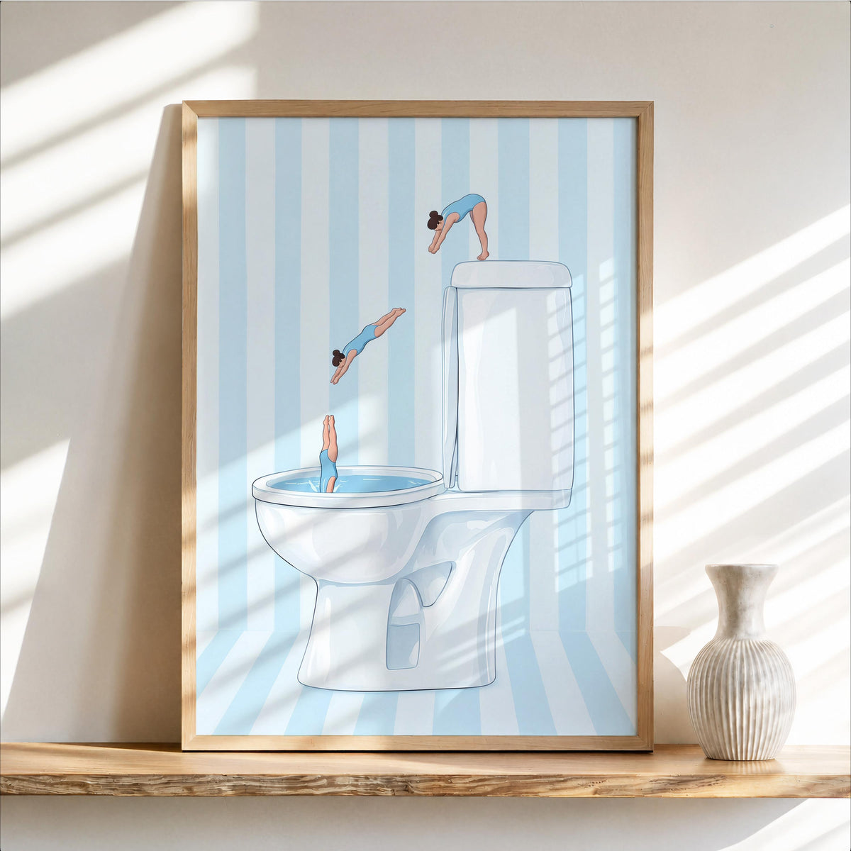 Diving Toilet Print, Funny Bathroom Wall Art, Tiny Swimmers Poster, Quirky Pool Decor, Preppy Pastel Gift for Divers