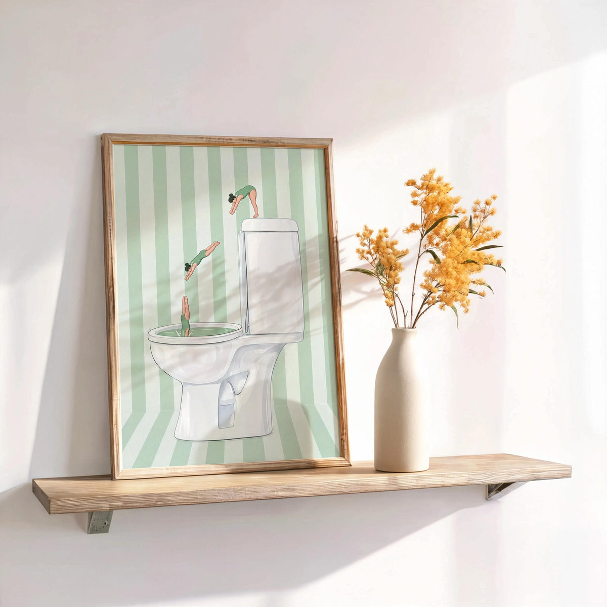 Diving Toilet Print, Funny Bathroom Wall Art, Tiny Swimmers Poster, Quirky Pool Decor, Preppy Pastel Gift for Divers