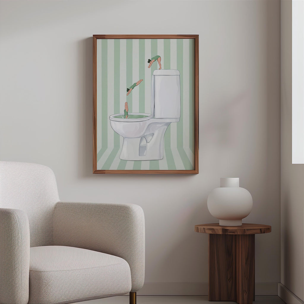 Diving Toilet Print, Funny Bathroom Wall Art, Tiny Swimmers Poster, Quirky Pool Decor, Preppy Pastel Gift for Divers
